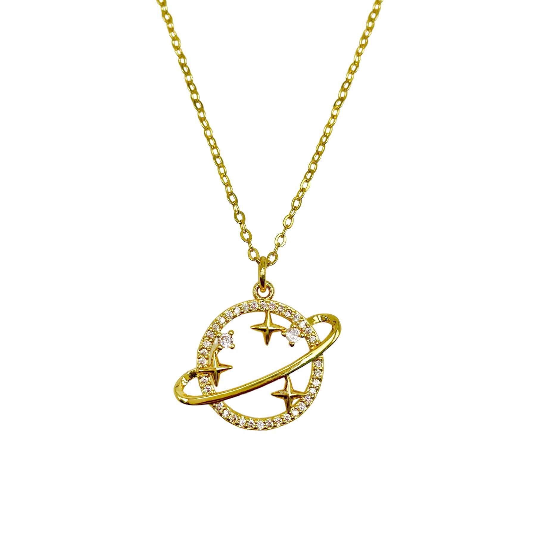 Star Saturn Planet CZ 18K Gold Anti Tarnish Pendant Chain Bulk