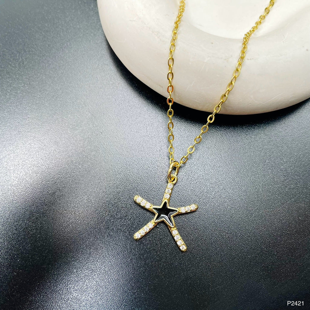 Star Cubic Zirconia Enamel 18K Gold Anti Tarnish Pendant Chain Bulk
