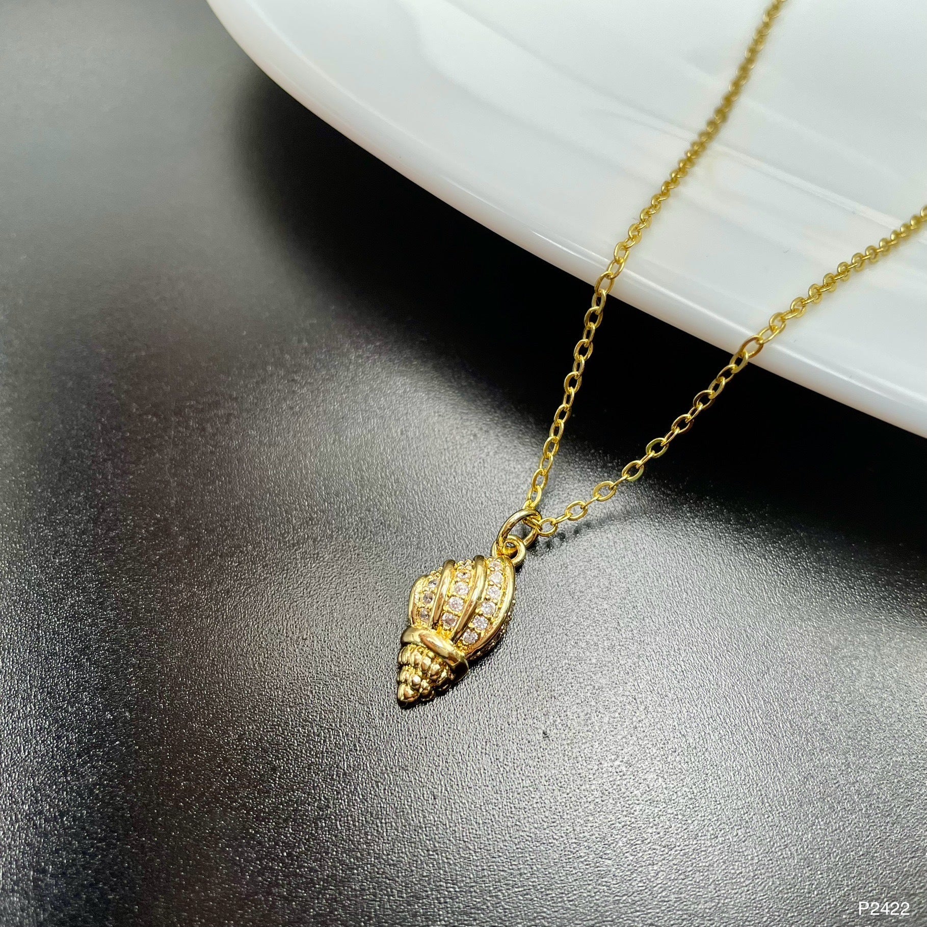Shell Cubic Zirconia 18K Gold Anti Tarnish Pendant Chain Women Bulk Main image