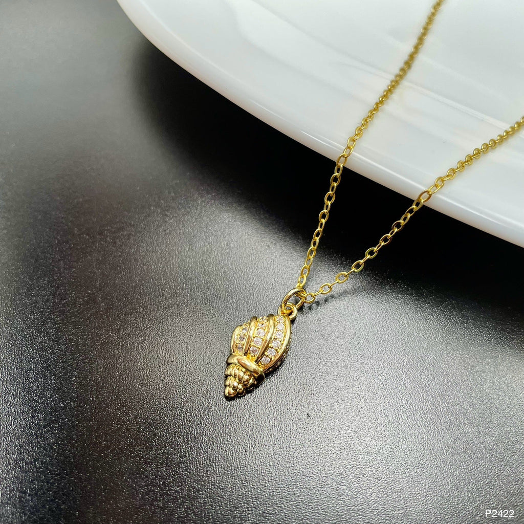 Shell Cubic Zirconia 18K Gold Anti Tarnish Pendant Chain Women Bulk
