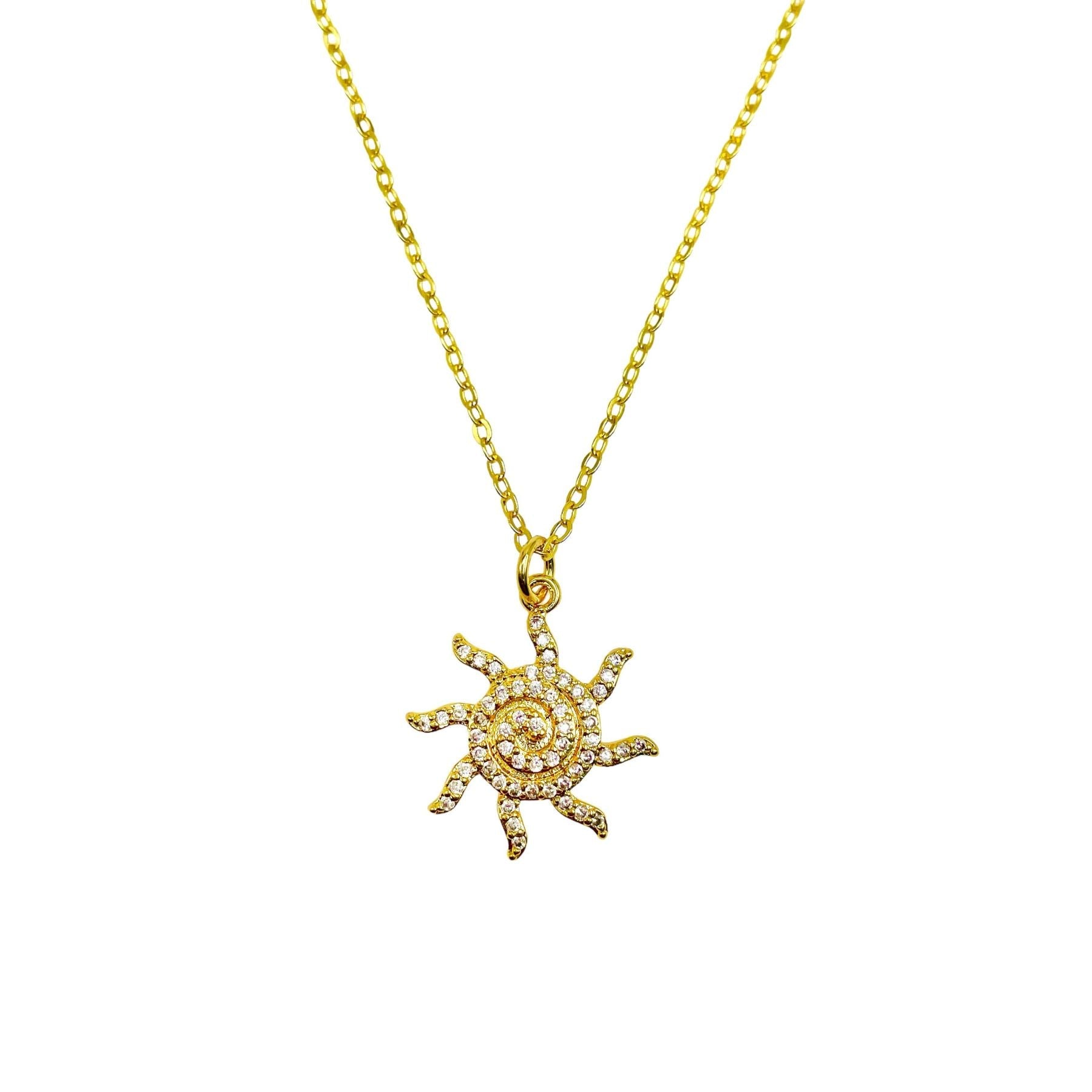 Sun Cubic Zirconia 18K Gold Anti Tarnish Pendant Chain For Women Bulk