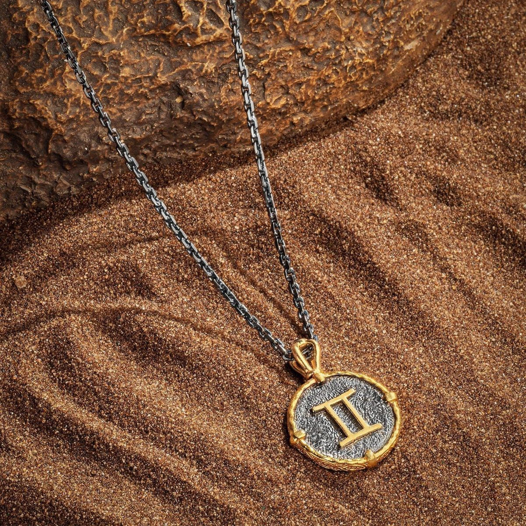 Zodiac Aries Gary Black 18K Gold Stainless Steel Anti Tarnish Necklace Pendant Chain For Men