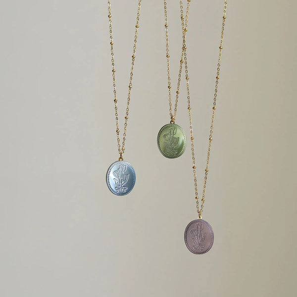 Tulip Flower Green Gold Brass Anti Tarnish Necklace Pendant Chain Bulk Secondary image