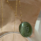 Tulip Flower Green Gold Brass Anti Tarnish Necklace Pendant Chain Bulk
