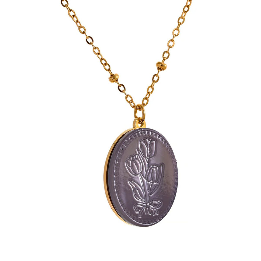 Tulip Flower Green Gold Brass Anti Tarnish Necklace Pendant Chain Bulk