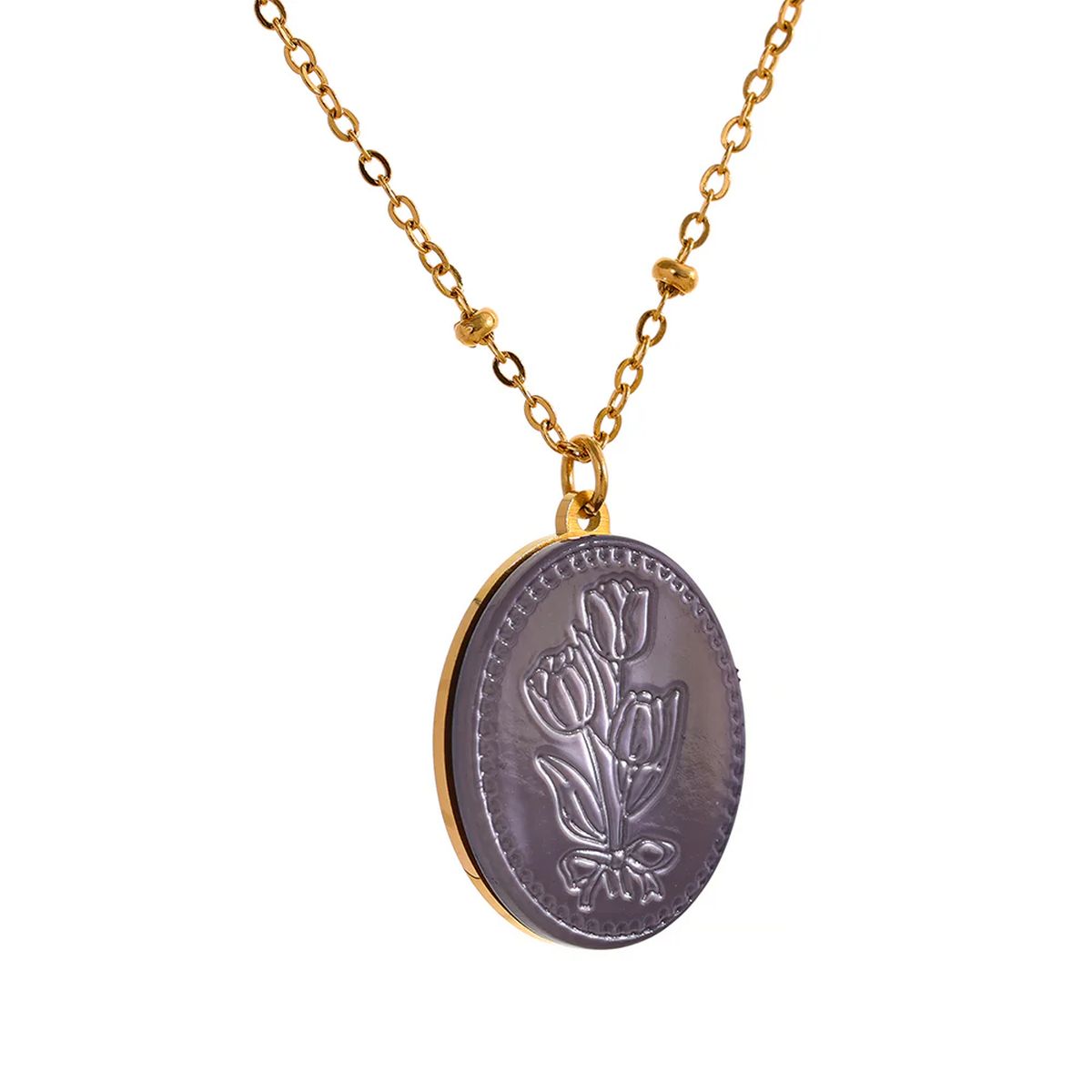 Tulip Flower Green Gold Brass Anti Tarnish Necklace Pendant Chain Bulk