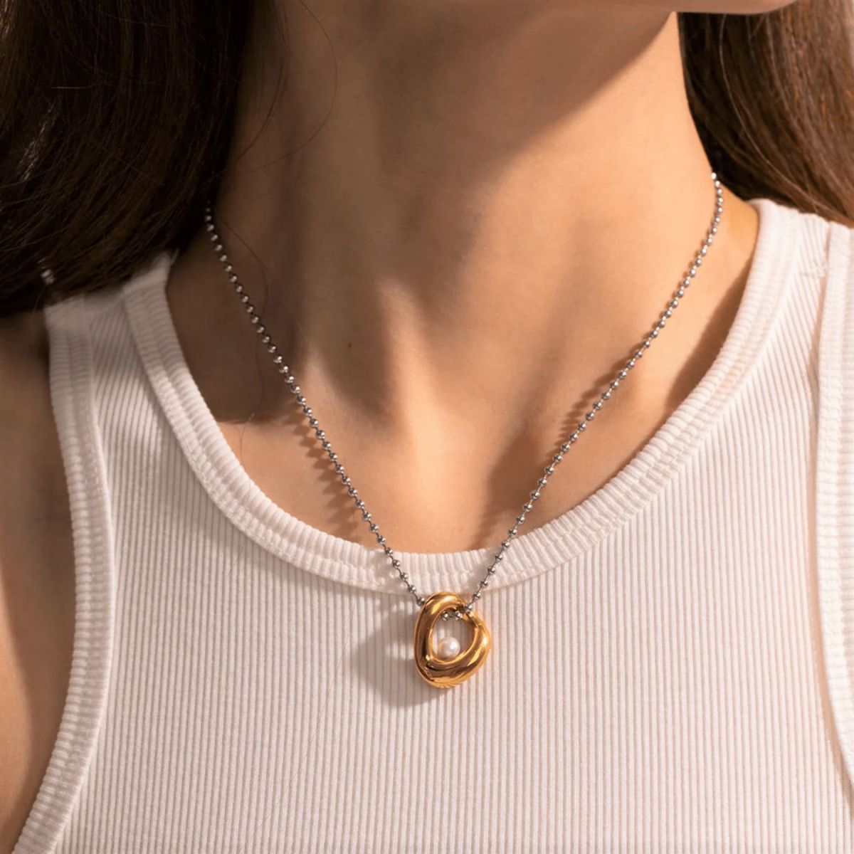 Heart Pearl 18K Gold Silver Stainless Steel Anti Tarnish Necklace Pendant Chain For Women Main image