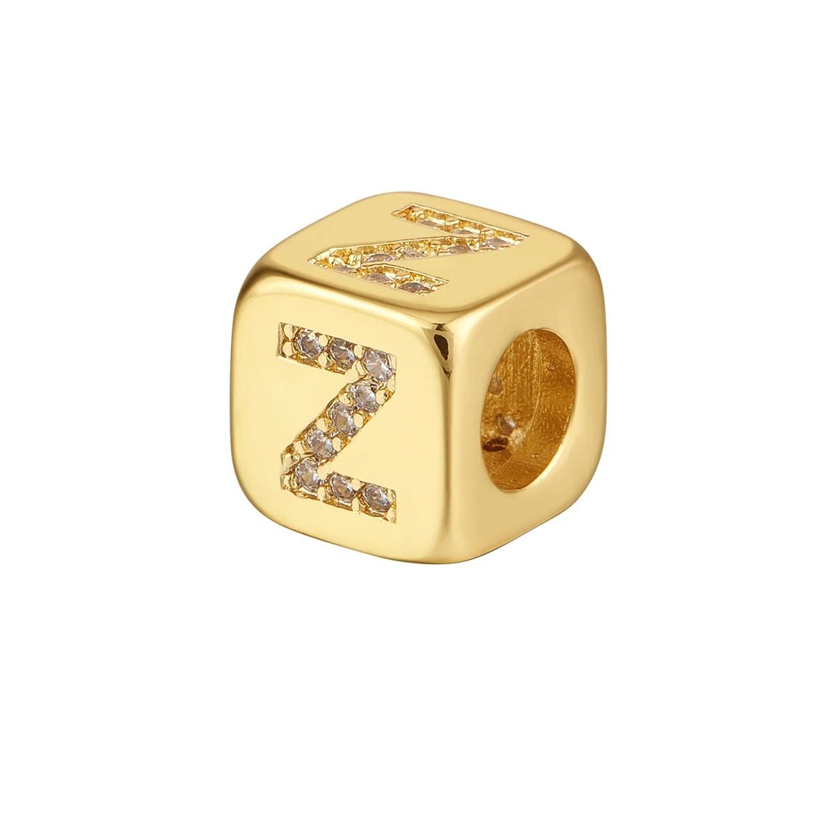 Square Initial Letter Alphabet All Cubic Zirconia Gold Pendant Charm For Women