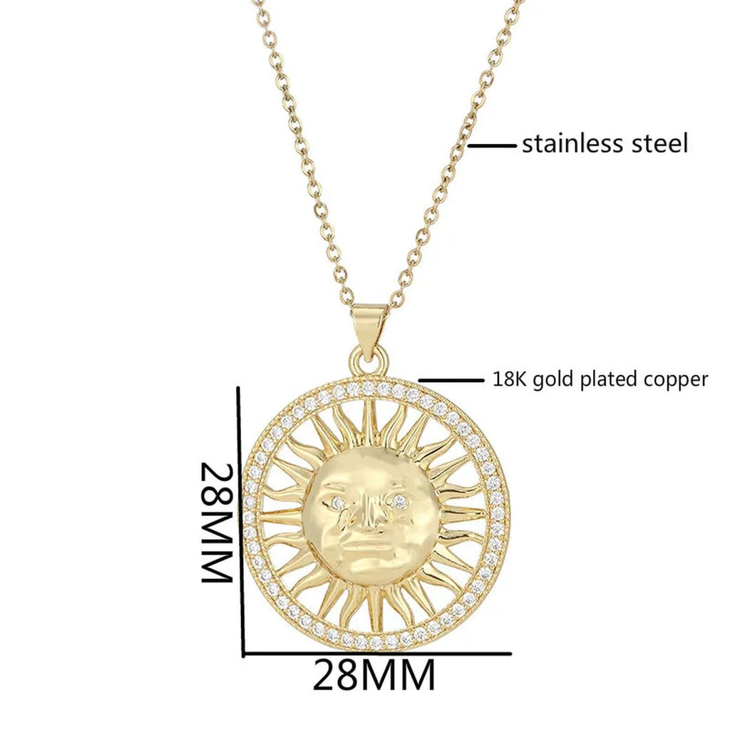 Sun Filigree Cubic Zirconia 18K Gold Anti Tarnish Pendant Chain Bulk
