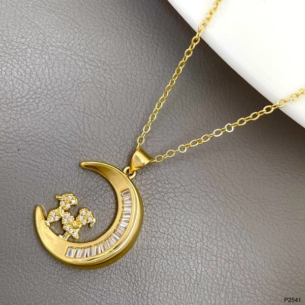 Crescent Love Couple CZ 18K Gold Anti Tarnish Pendant Chain Bulk Main image