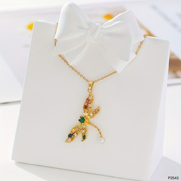 Exquisite Dragonfly Cubic Zirconia Crystal Multicolour 18K Gold Anti Tarnish Pendant Chain For Women Secondary image