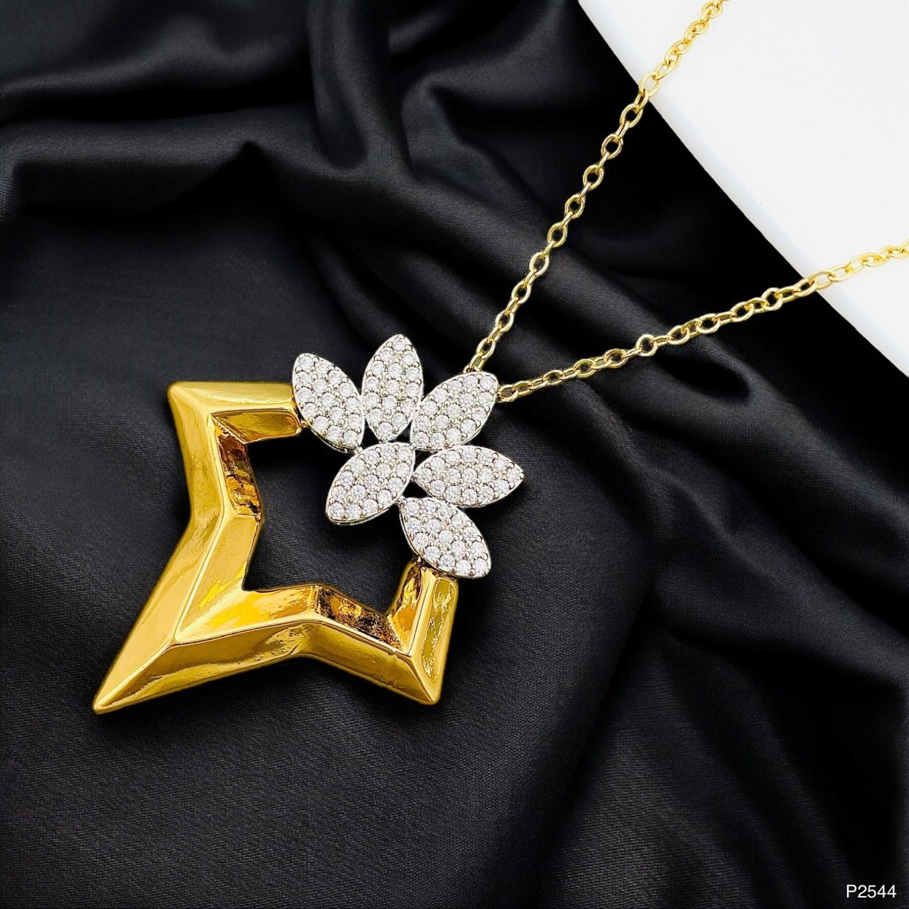 Star Leaf CZ 18K Gold Silver Anti Tarnish Pendant Chain Bulk