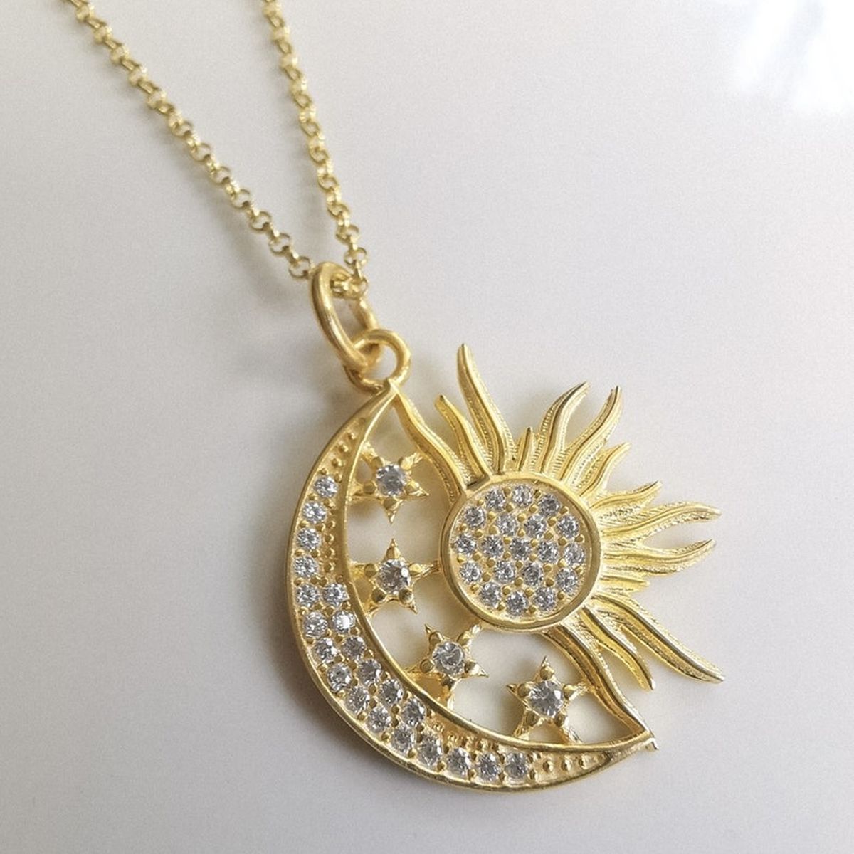 Crescent Star Sun CZ 18K Gold Anti Tarnish Pendant Chain Bulk Main image