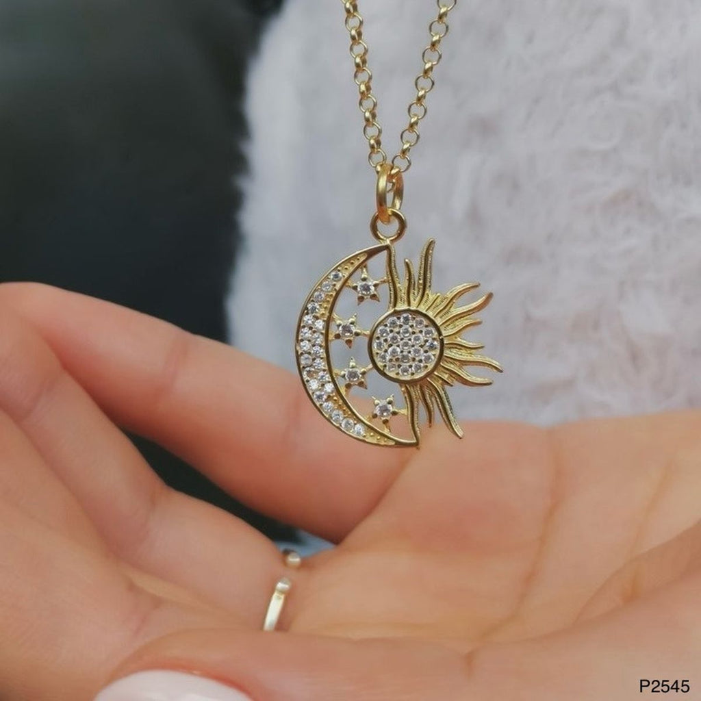 Crescent Star Sun CZ 18K Gold Anti Tarnish Pendant Chain Bulk