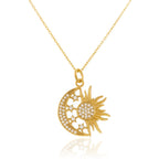 Crescent Star Sun CZ 18K Gold Anti Tarnish Pendant Chain Bulk