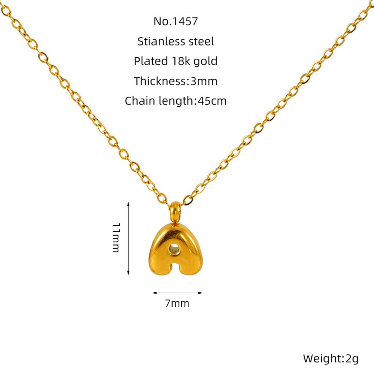 Customized Personalized Bold Initial Letter A 18K Gold Stainless Steel Penda80nt Chain For Women