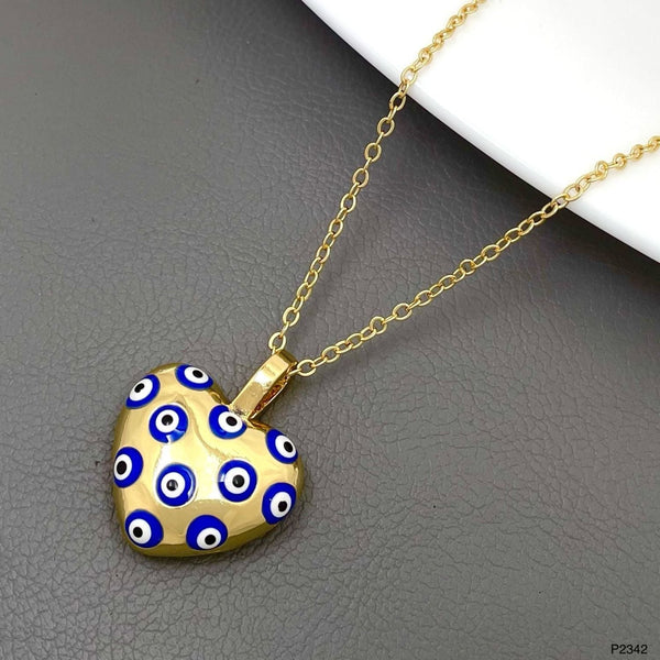Evil Eye Heart Enamel Blue 18K Gold Anti Tarnish Pendant Chain Bulk Main image