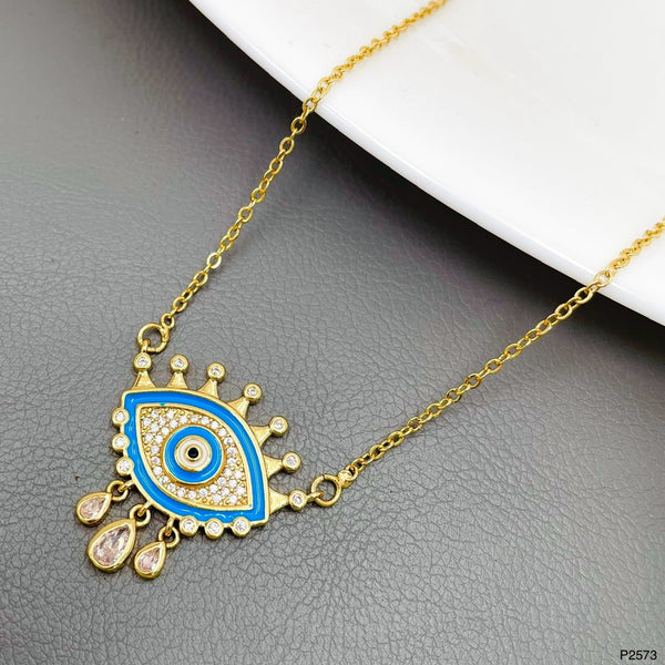 Crown Evil Eye CZ Enamel Green Gold Anti Tarnish Pendant Chain Bulk Main image