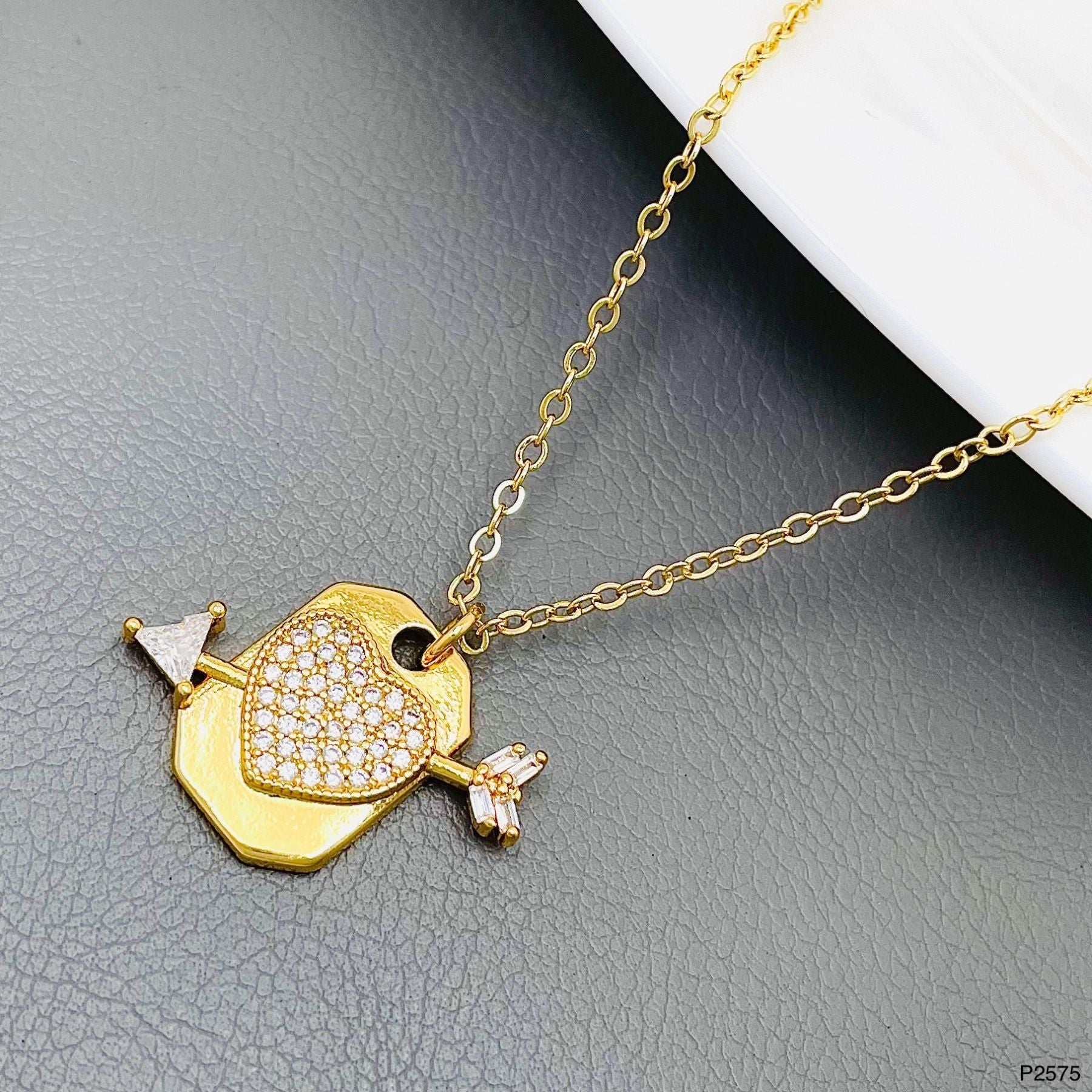 Broken Heart Cubic Zirconia 18K Gold Anti Tarnish Pendant Chain Bulk