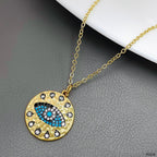 Dented Evil Eye CZ Crystal Green Gold Anti Tarnish Pendant Chain Bulk