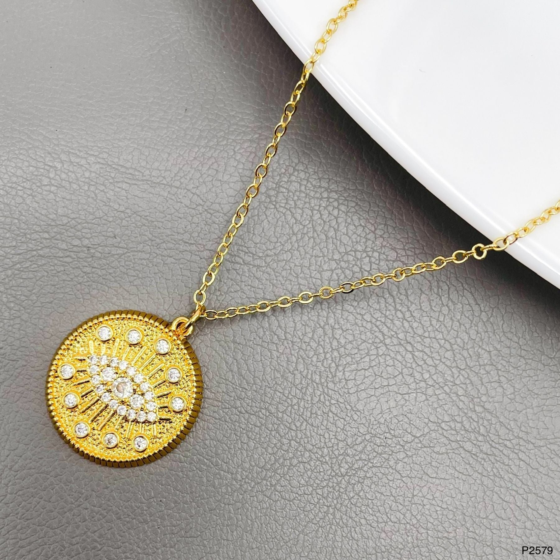 Eyelash Evil Eye CZ 18K Gold Anti Tarnish Pendant Chain Bulk Main image