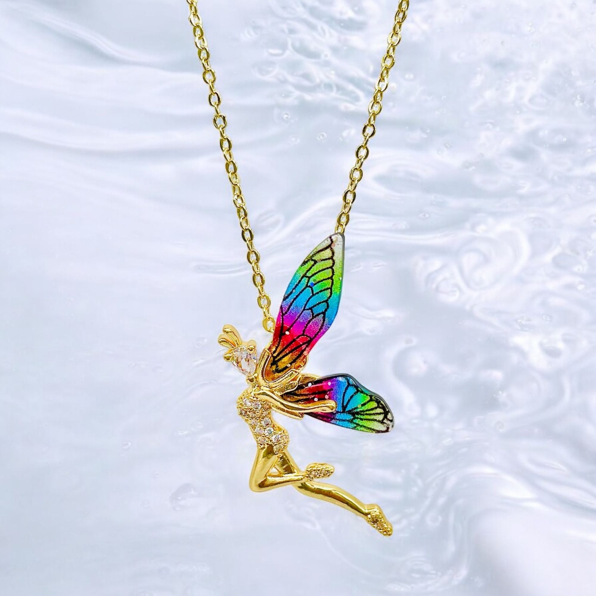 Angel Wings CZ Multicolor 18K Gold Anti Tarnish Pendant Chain Bulk Secondary image