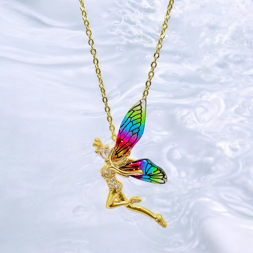 Angel Wings CZ Multicolor 18K Gold Anti Tarnish Pendant Chain Bulk