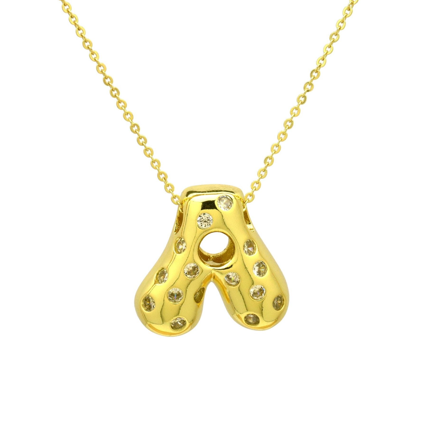 Glossy Studded Initial Letter Alphabet A Cubic Zirconia 18K Gold Anti Tarnish Pendant Chain For Women Secondary image