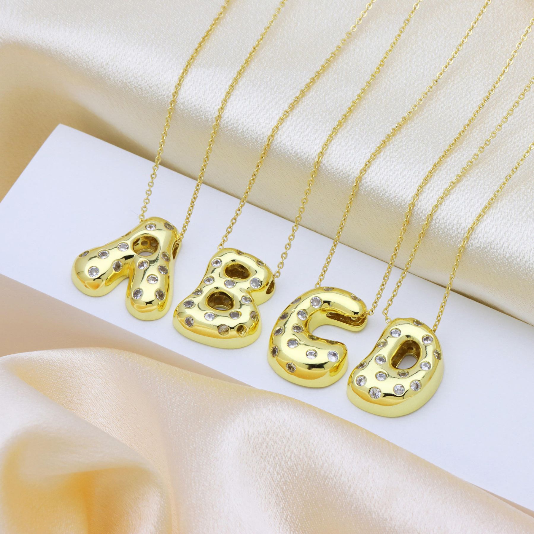 Glossy Studded Initial Letter Alphabet A Cubic Zirconia 18K Gold Anti Tarnish Pendant Chain For Women Main image