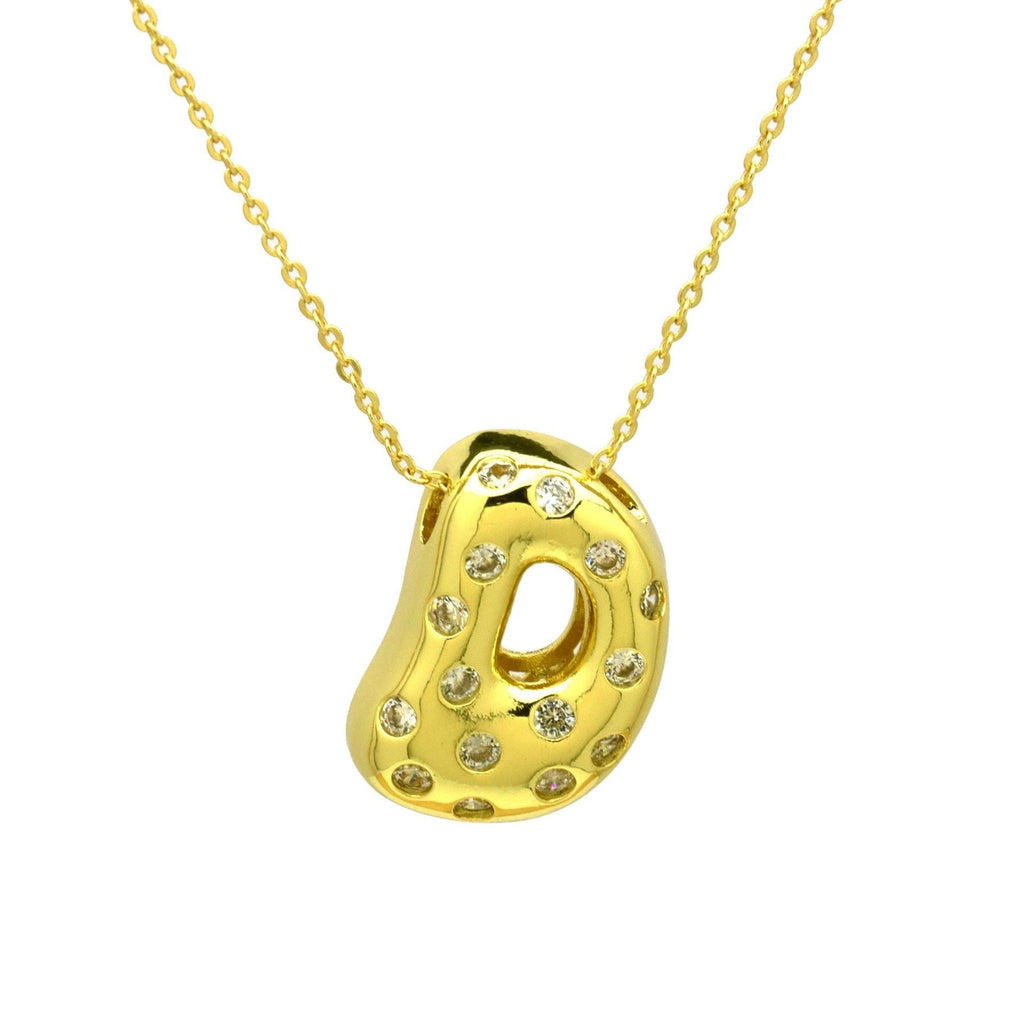 Glossy Studded Initial Letter Alphabet A Cubic Zirconia 18K Gold Anti Tarnish Pendant Chain For Women