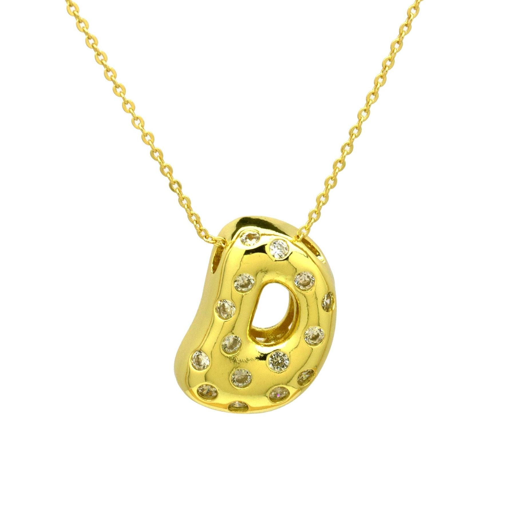 Glossy Studded Initial Letter Alphabet A Cubic Zirconia 18K Gold Anti Tarnish Pendant Chain For Women