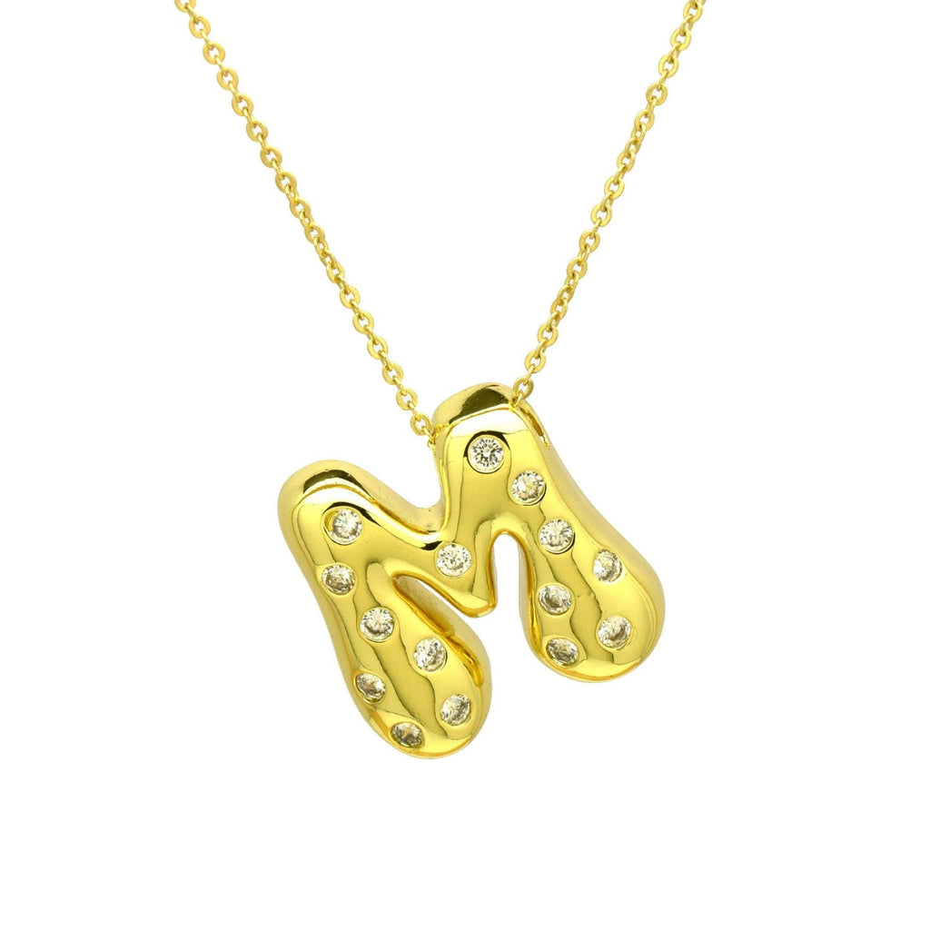 Glossy Studded Initial Letter Alphabet A Cubic Zirconia 18K Gold Anti Tarnish Pendant Chain For Women
