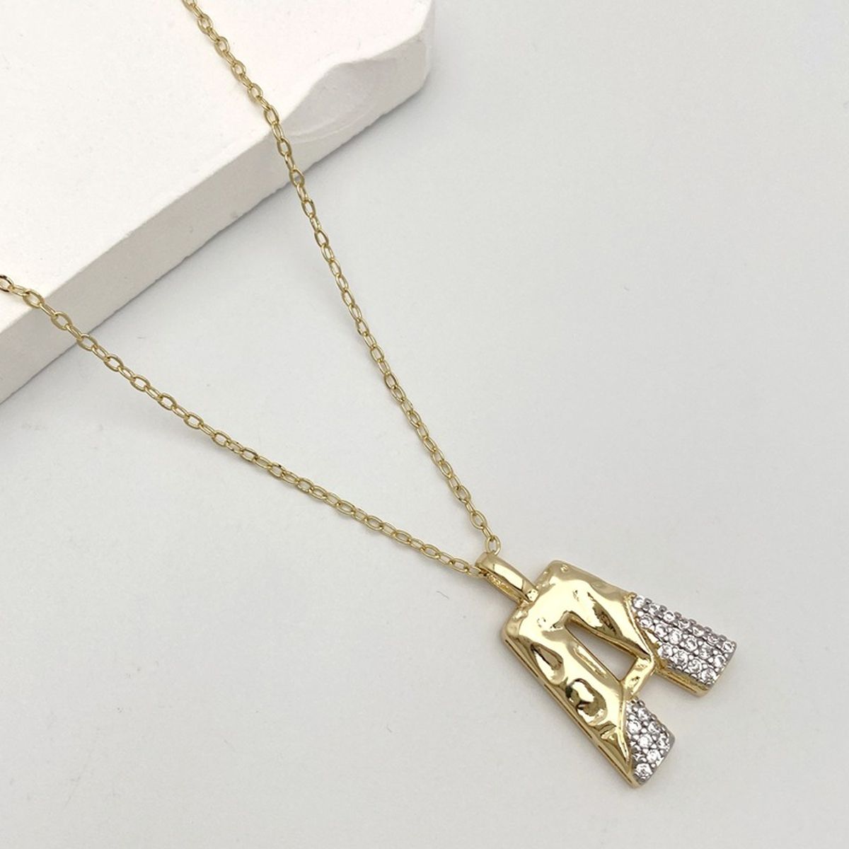 Initial Alphabets Letter A Cubic Zirconia 18K Gold Silver Anti Tarnish Pendant Chain For Women Main image