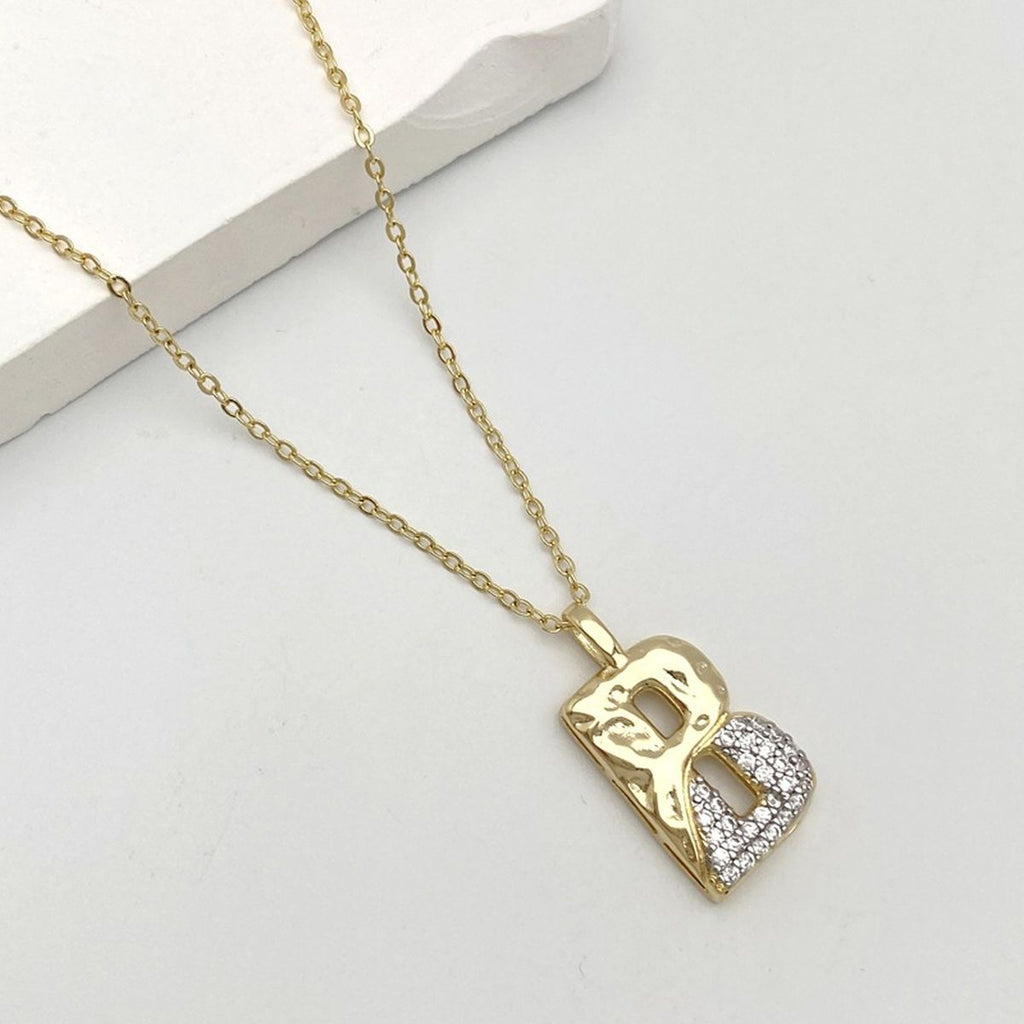 Initial Alphabets Letter A Cubic Zirconia 18K Gold Silver Anti Tarnish Pendant Chain For Women