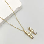 Initial Alphabets Letter A Cubic Zirconia 18K Gold Silver Anti Tarnish Pendant Chain For Women