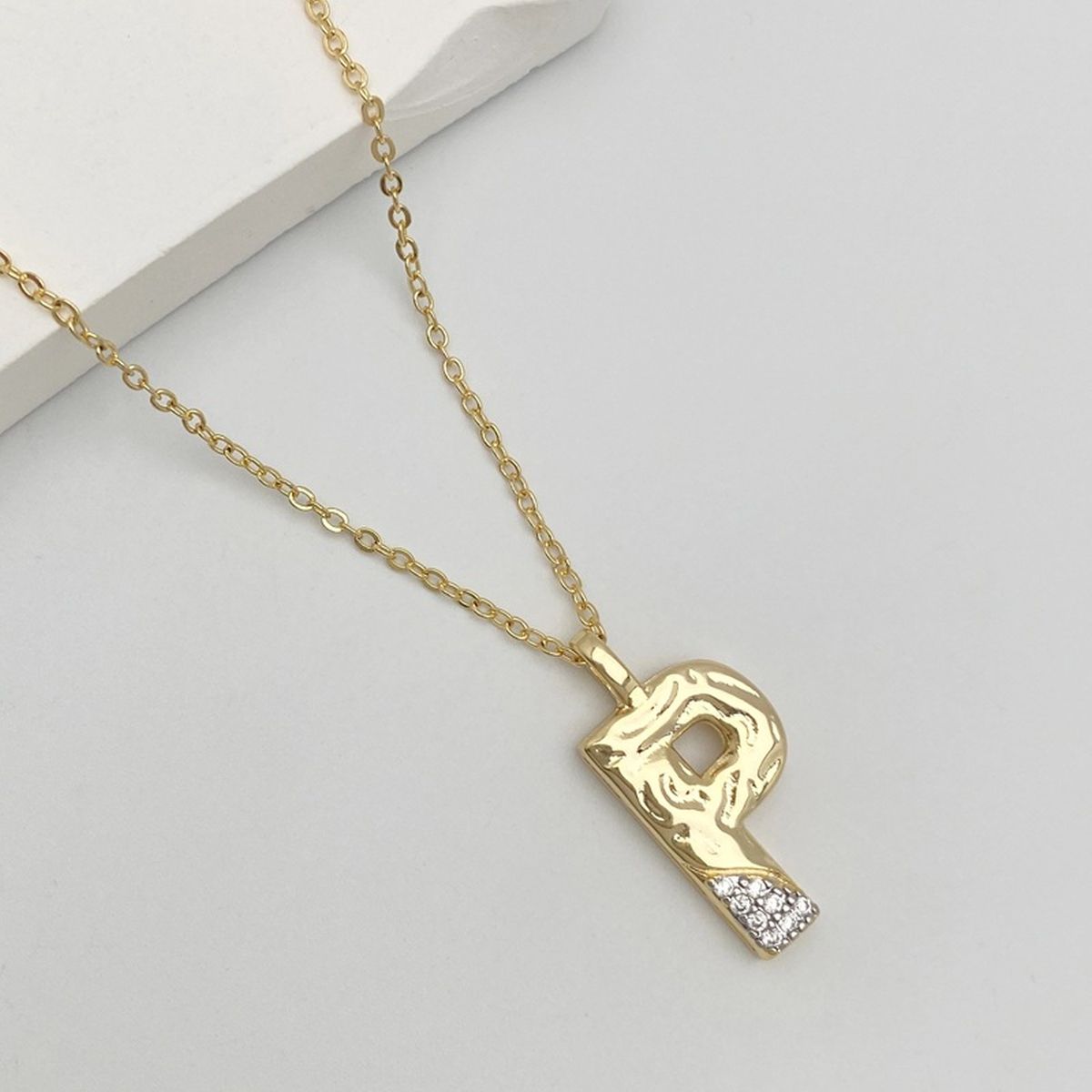 Initial Alphabets Letter A Cubic Zirconia 18K Gold Silver Anti Tarnish Pendant Chain For Women