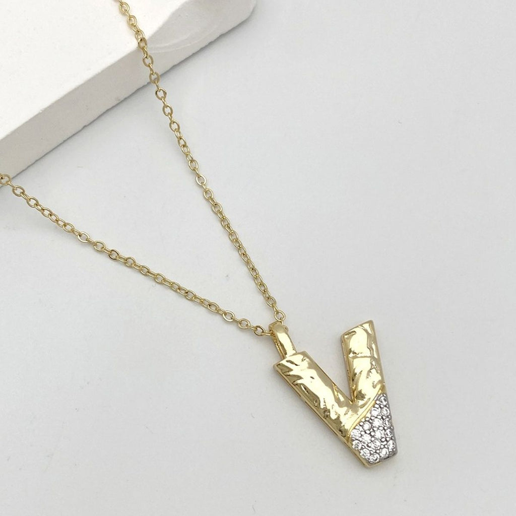 Initial Alphabets Letter A Cubic Zirconia 18K Gold Silver Anti Tarnish Pendant Chain For Women