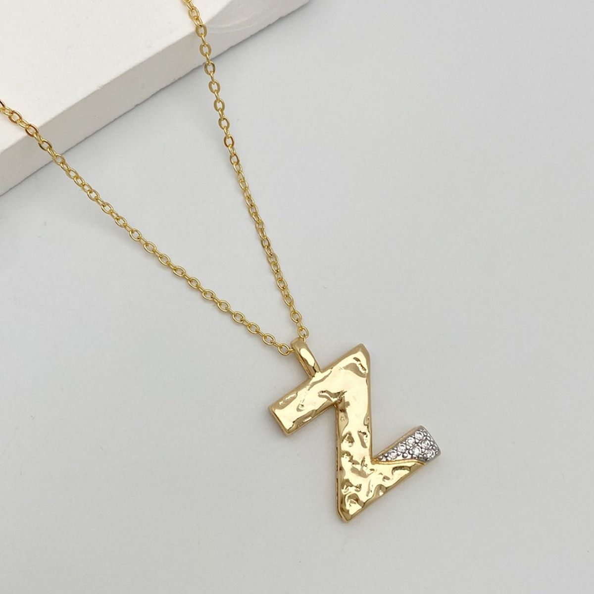 Initial Alphabets Letter A Cubic Zirconia 18K Gold Silver Anti Tarnish Pendant Chain For Women