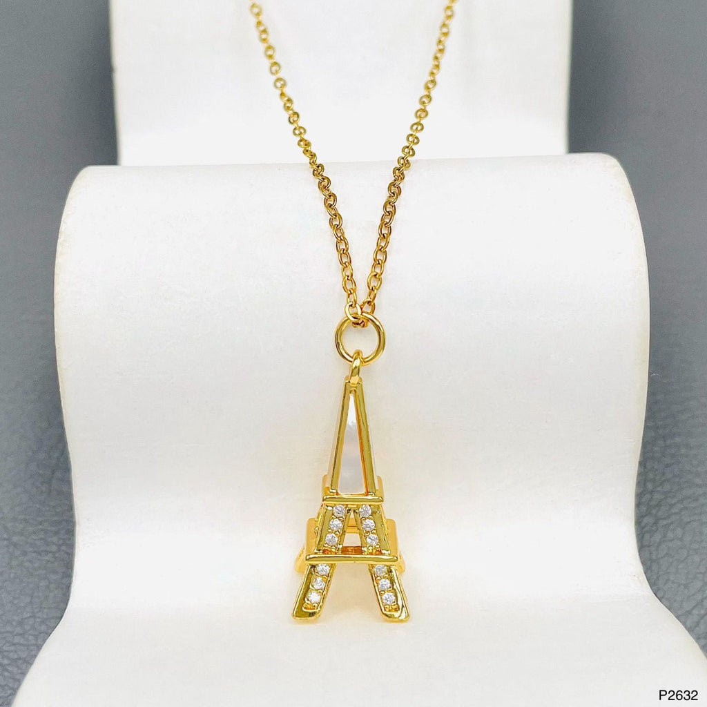 Eiffel Tower CZ Mother Of Pearl Gold Anti Tarnish Pendant Chain Bulk