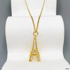Eiffel Tower CZ Mother Of Pearl Gold Anti Tarnish Pendant Chain Bulk