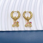 Tiny Cycle Pink Gold Anti Tarnish Dangler Hoop Earring Kids Bulk