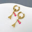 Tiny Eiffel Tower Enamel Pink 18K Gold Anti Tarnish Dangler Hoop Earring For Women/Kids