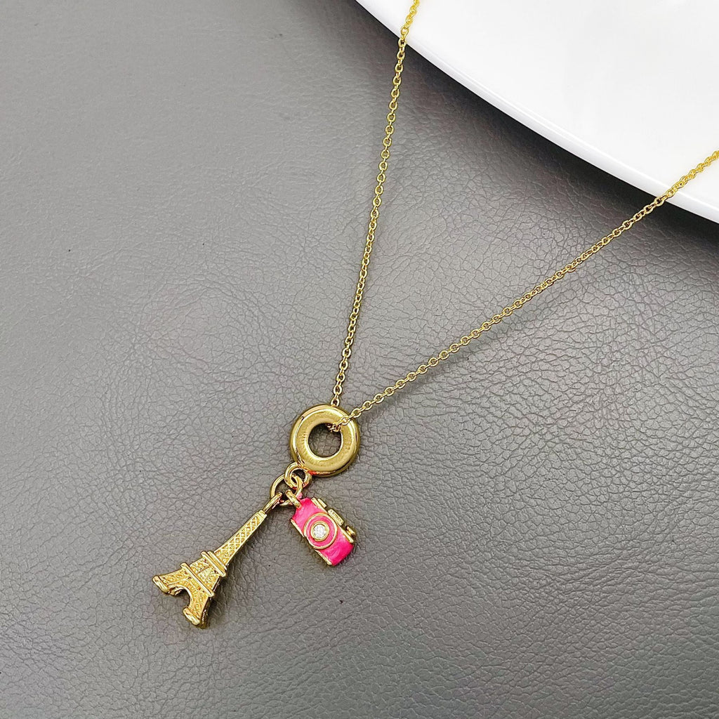 Tiny Eiffel Tower Pink Gold Anti Tarnish Pendant Chain Kids Bulk