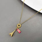 Tiny Eiffel Tower Pink Gold Anti Tarnish Pendant Chain Kids Bulk