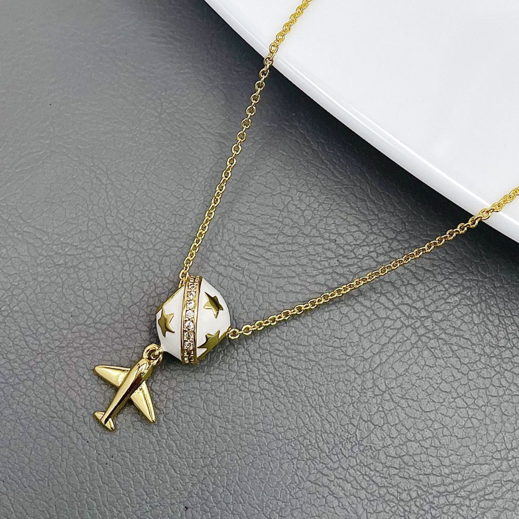 Star Aeroplane CZ White Gold Anti Tarnish Pendant Chain Kids Bulk