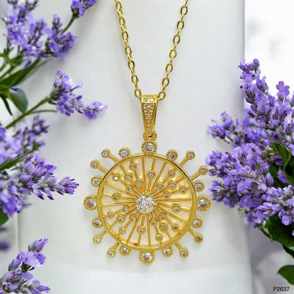 Wheel Cubic Zirconia 18K Gold Anti Tarnish Pendant For Women Bulk Main image