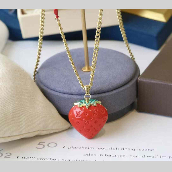 Strawberry Stainless Steel Crystal 18K Gold Red Pendant Chain Necklace For Women Main image