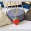 Strawberry Stainless Steel Crystal 18K Gold Red Pendant Chain Necklace For Women