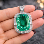 Luxury Cushion Shape Silver CZ Anti Tarnish Copper Pendant Chain Bulk