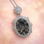 Black Classic Oval Floral Silver Plated CZ Copper Pendant Chain Bulk